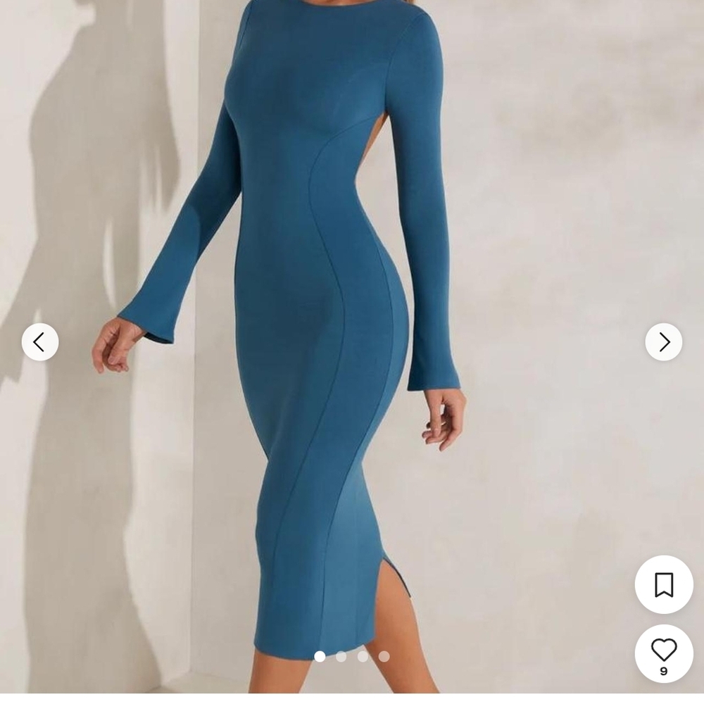 Oh Polly Teal Long Sleeve Dress
